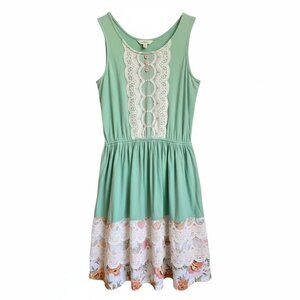 Matilda Jane Tiered Ruffle Lace Hem Prairie Tank Dress Whimsical Soft Girl Mint